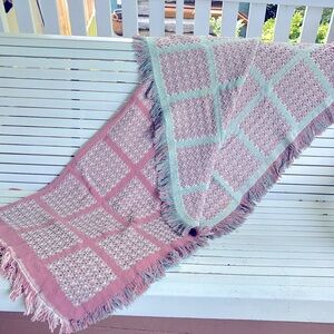 Vintage Pink and Green Throw Blanket